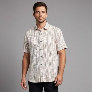 Nat Nast Luxury Originals‎ Silk Button Down Shirt Geometric Print Mens L